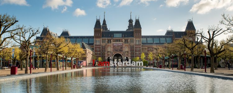 Amsterdam Netherland - May 03 2016: Rijksmuseum Amsterdam museum area with the words IAMSTERDAM is shown in Amsterdam Netherlands.